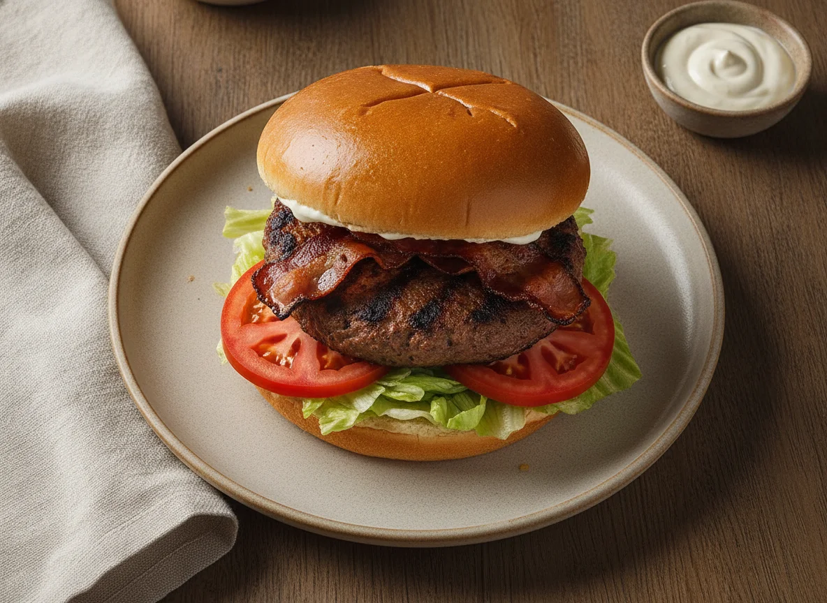Hamburguesa con lechuga iceberg y tocineta photo