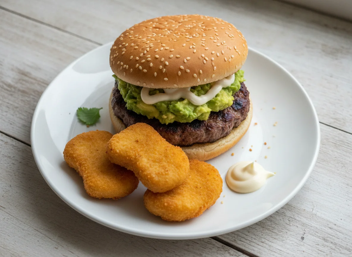 Hamburguesa con palta y nuggets de pollo photo