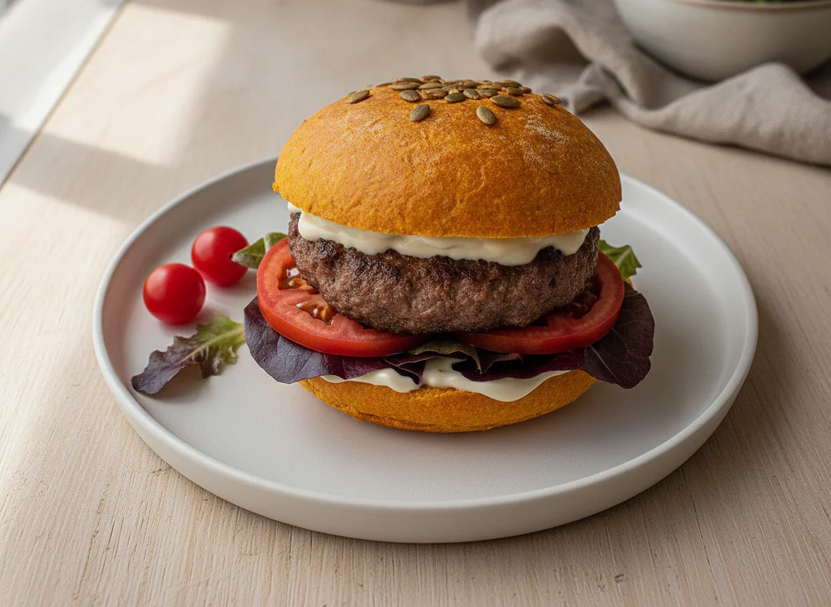 Hamburguesa con pan de calabaza photo
