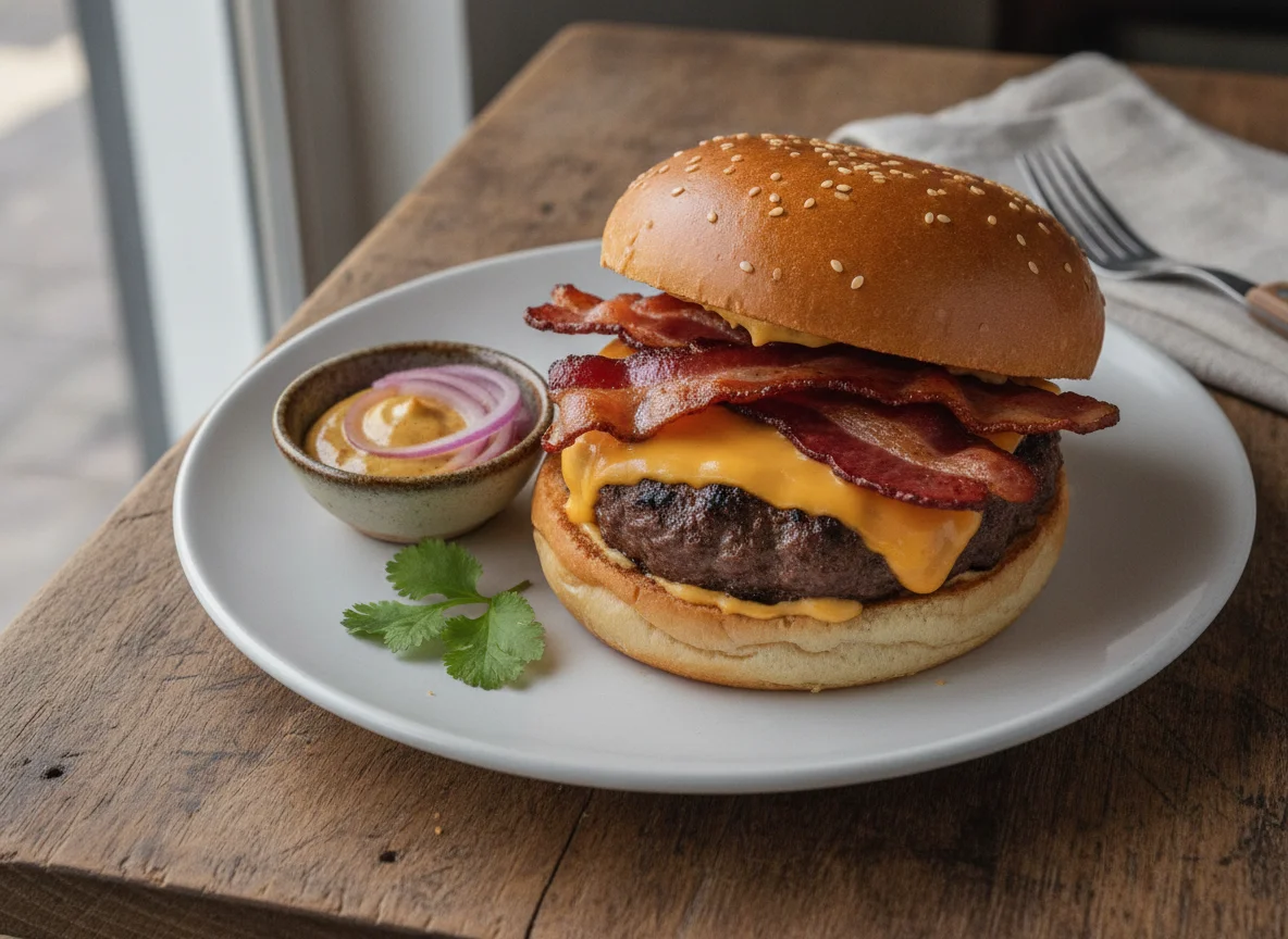 Hamburguesa con panceta y queso photo