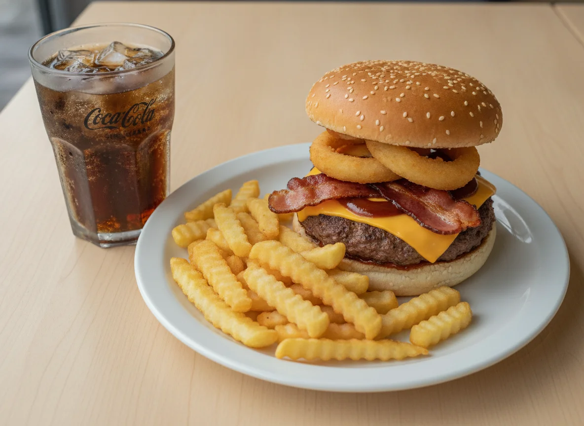 Hamburguesa con papas fritas y gaseosa photo