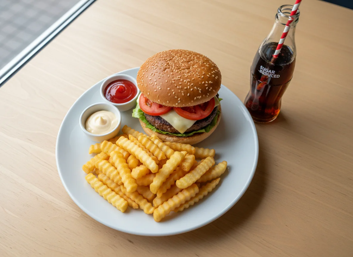 Hamburguesa con papas fritas y refresco photo