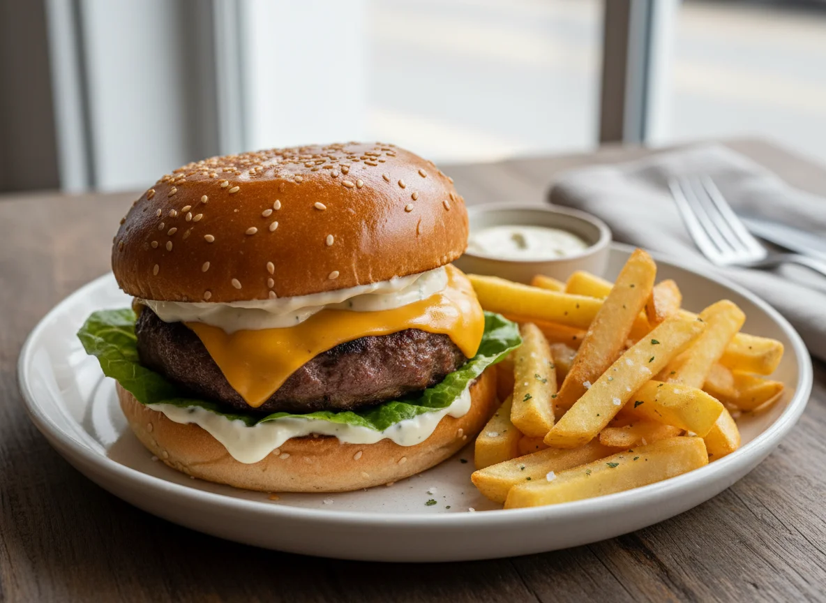 Hamburguesa con patatas fritas photo
