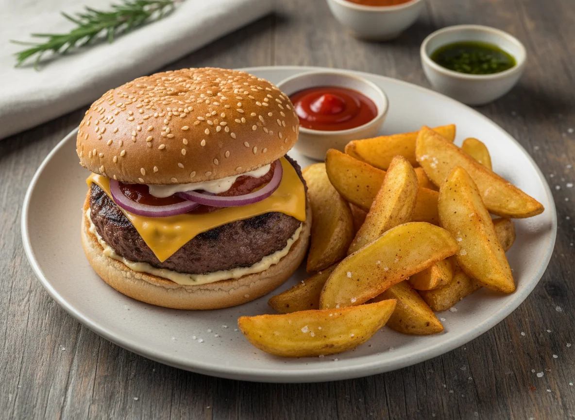 Hamburguesa con patatas gajo photo