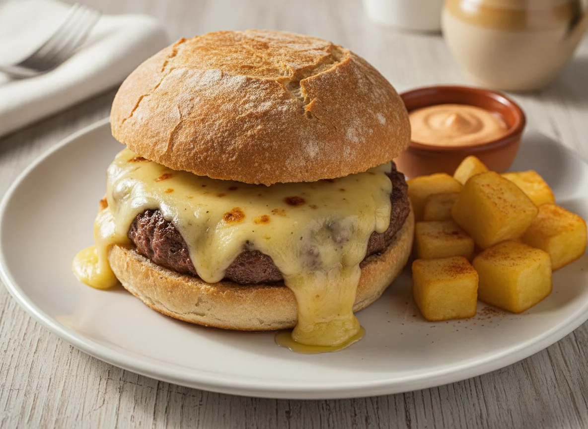 Hamburguesa con queso en pan rústico photo