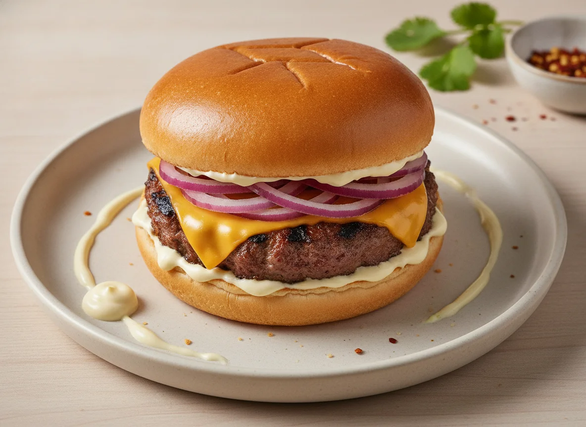 Hamburguesa con queso y cebolla photo