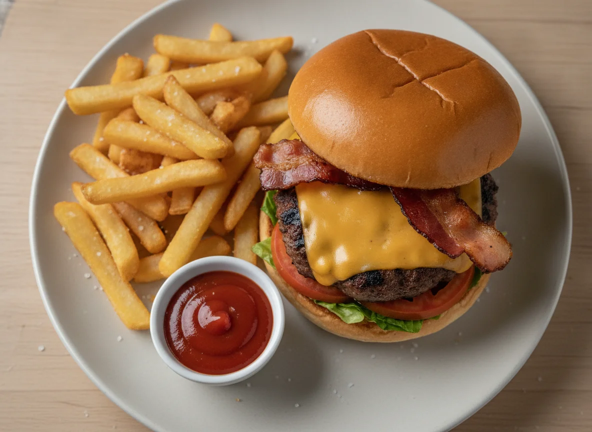 Hamburguesa con queso y patatas fritas photo