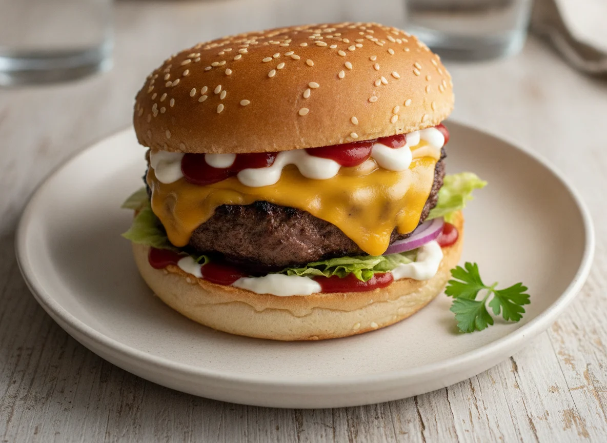 Hamburguesa con queso y salsa photo