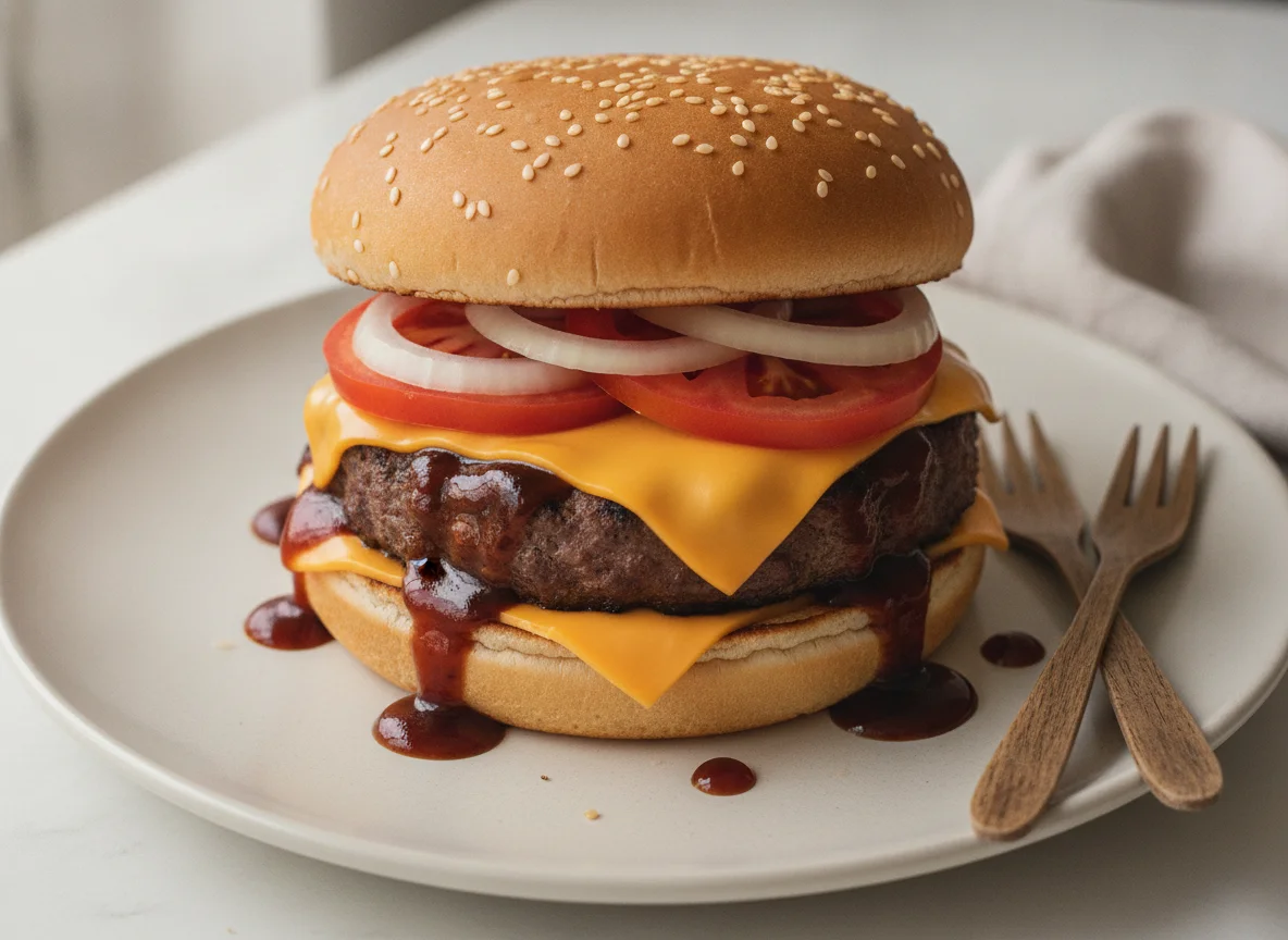 Hamburguesa con queso y salsa BBQ photo
