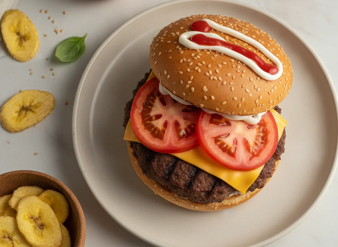 Hamburguesa con queso y tomate photo