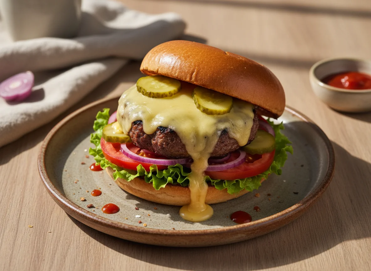 Hamburguesa con queso y vegetales photo