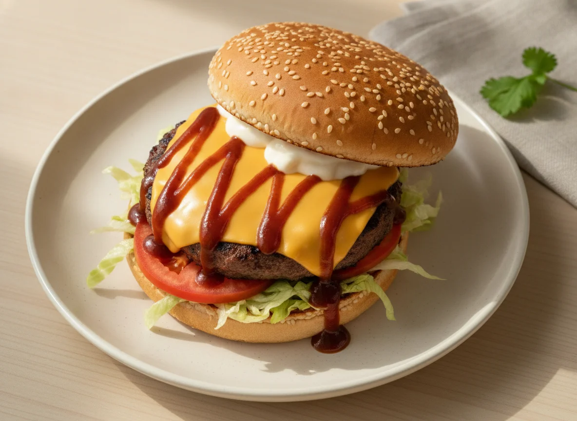 Hamburguesa con salsa BBQ y mayonesa photo