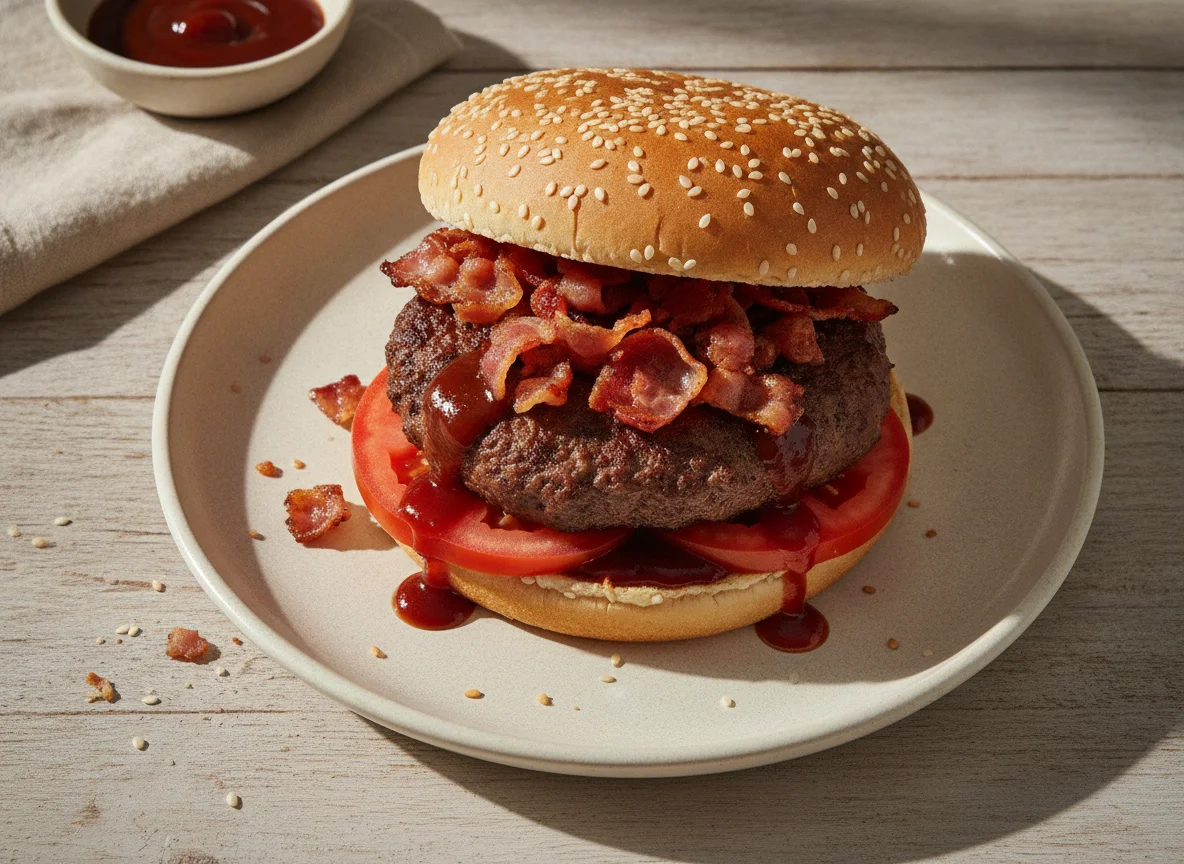 Hamburguesa con tocineta y tomate photo