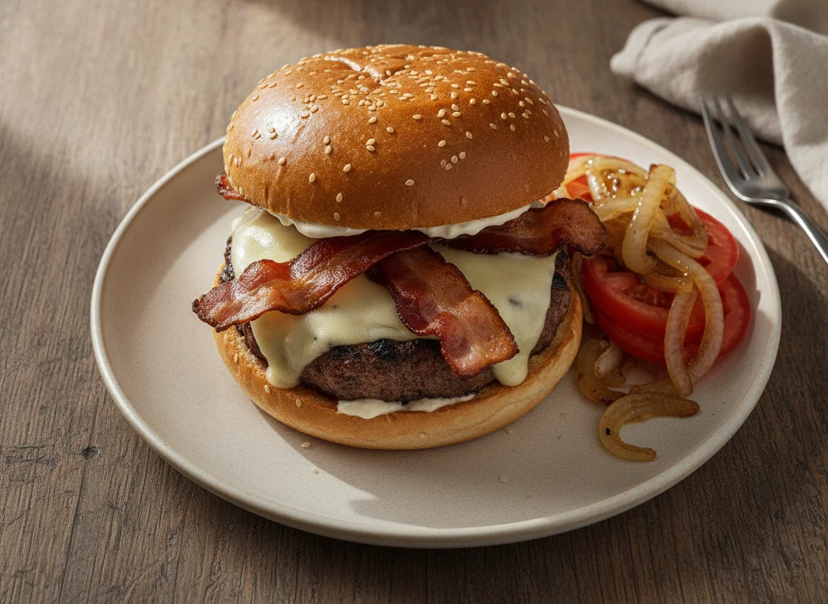 Hamburguesa con tocino y queso photo
