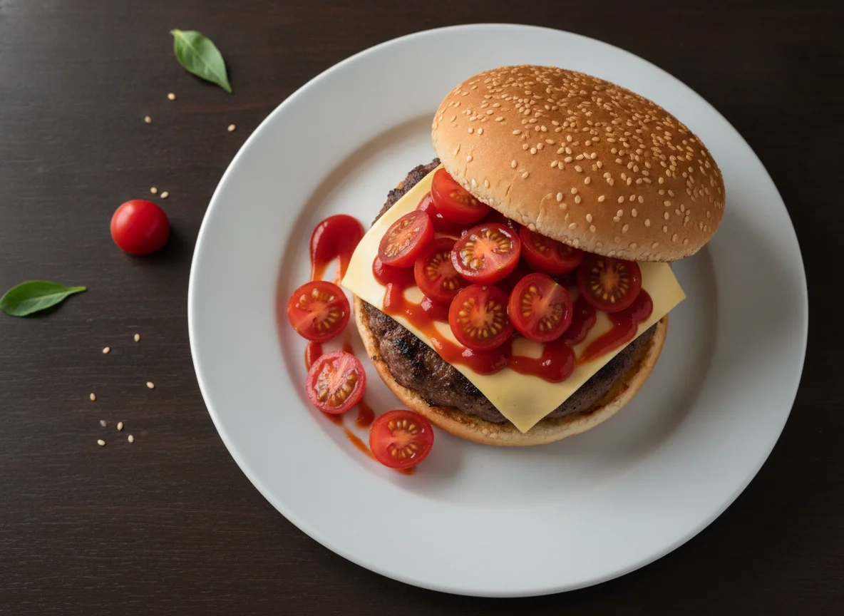 Hamburguesa con tomates cherry photo