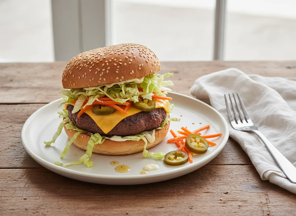 Hamburguesa con verduras en escabeche photo