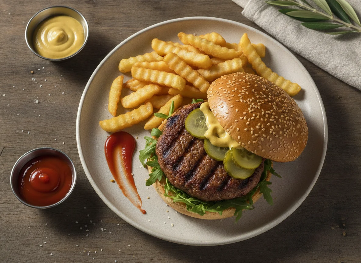 Hamburguesa de cordero con patatas fritas photo