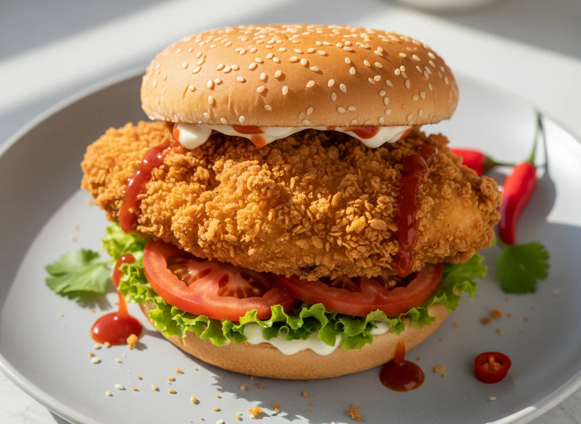 Hamburguesa de pollo frito photo