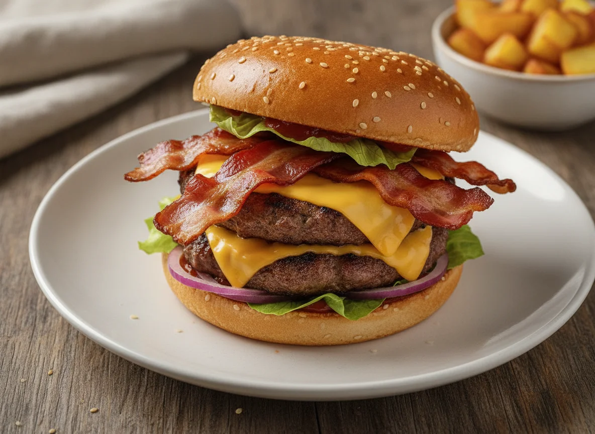 Hamburguesa doble con queso y bacon photo