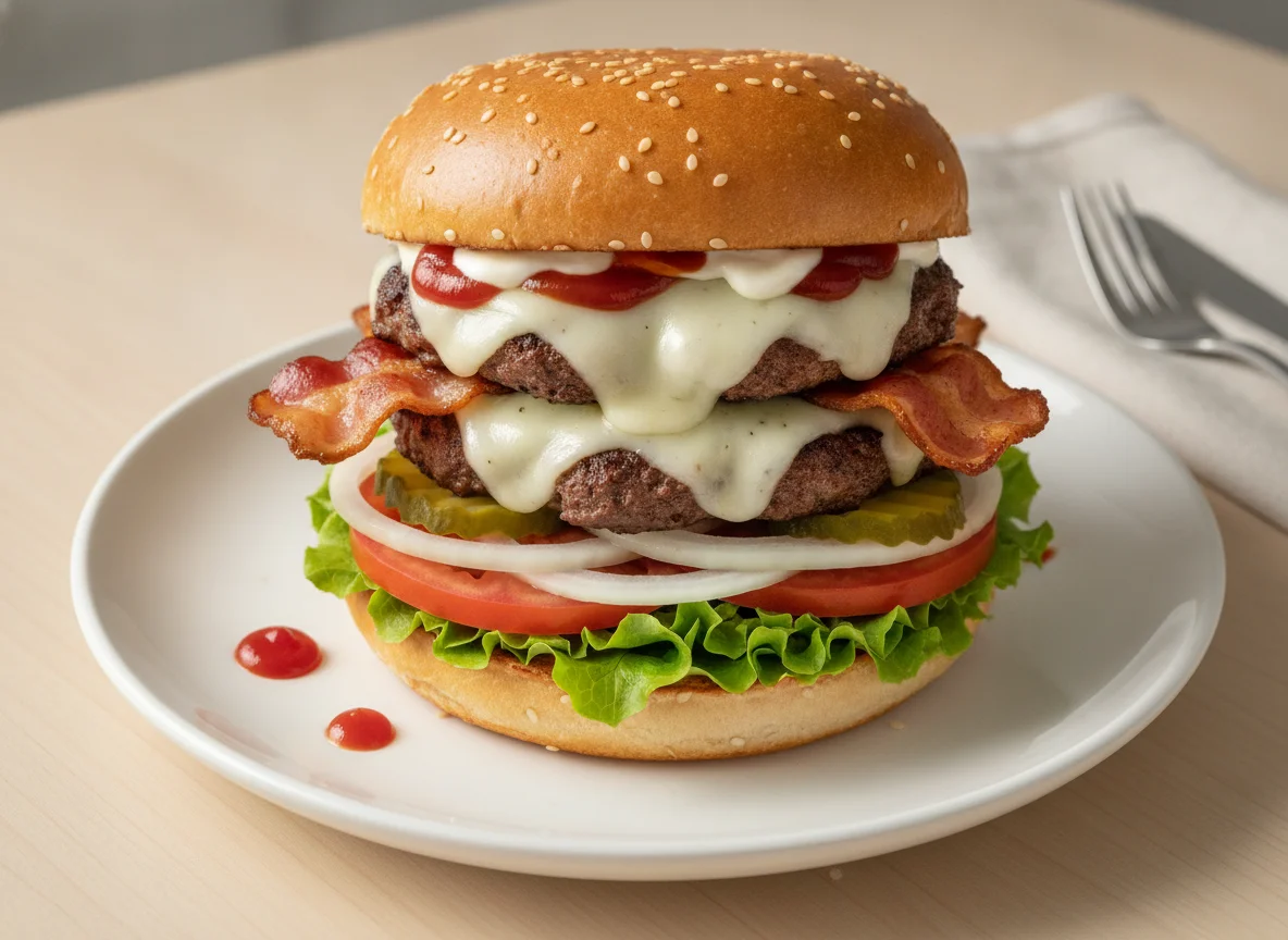 Hamburguesa doble con tocino photo