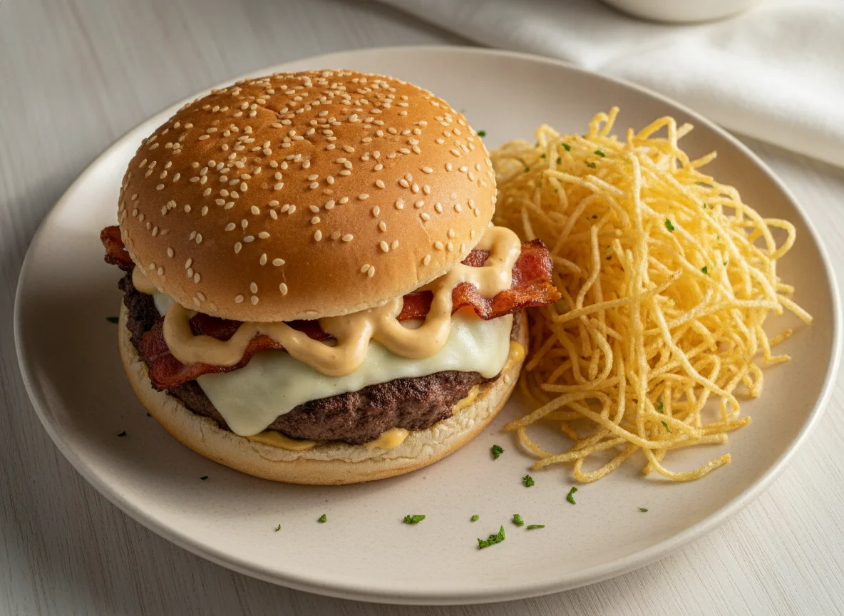 Hamburguesa El Corral con papas cabello de ángel photo