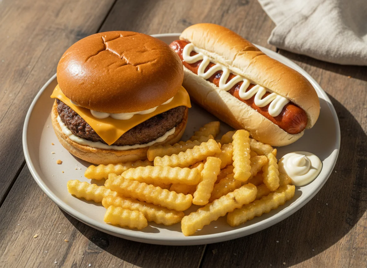 Hamburguesa y Completo con Papas Fritas photo