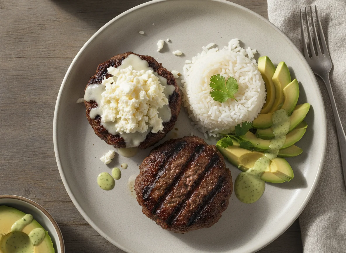 Hamburguesas con arroz y aguacate photo