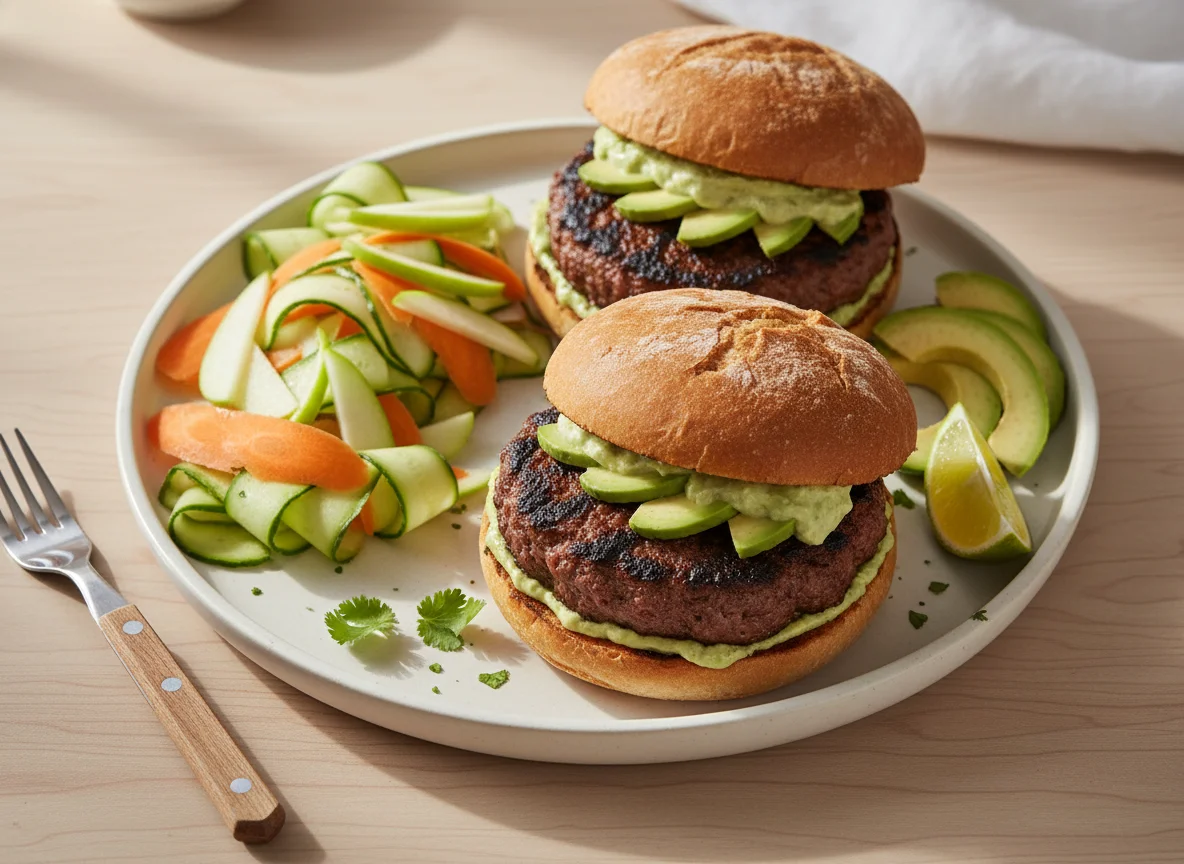 Hamburguesas con ensalada y aguacate photo