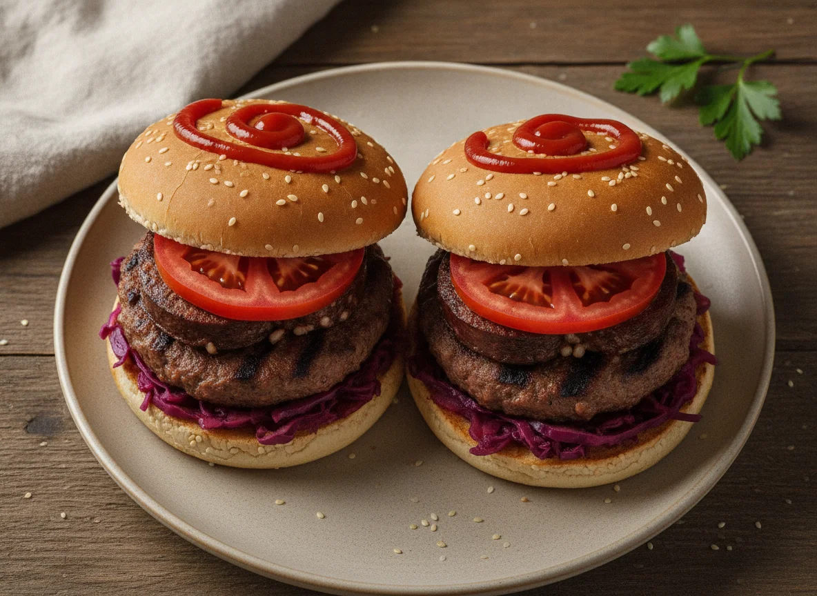 Hamburguesas con morcilla, repollo y tomate photo