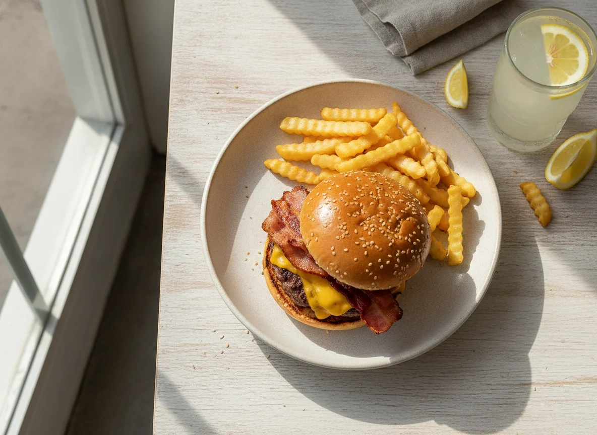 Hamburguesas con papas fritas y limonada photo