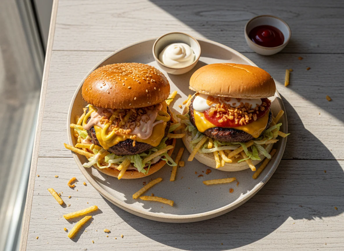 Hamburguesas con patatas paja photo