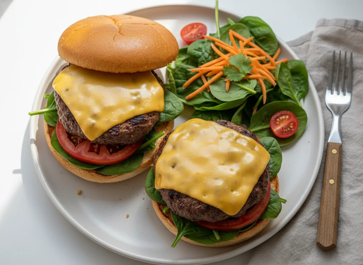 Hamburguesas con queso y ensalada photo