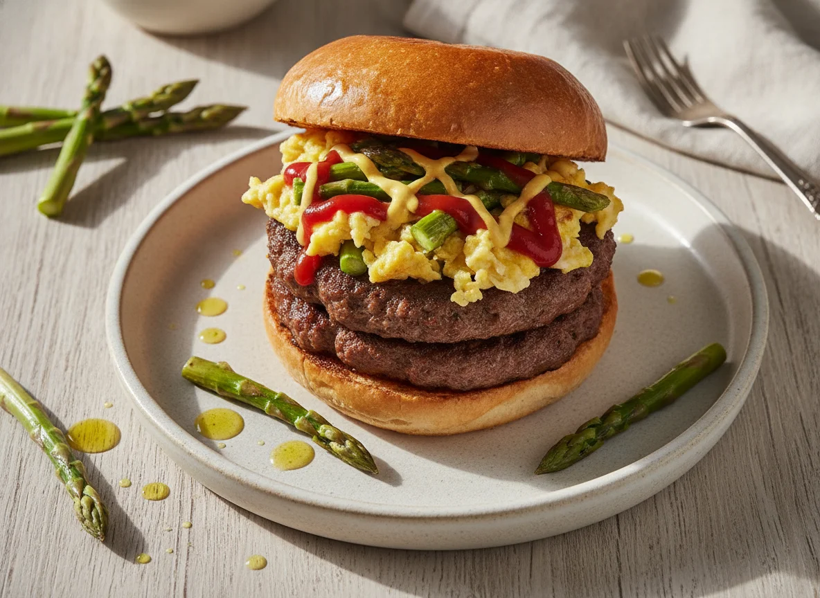 Hamburguesas con revuelto de espárragos trigueros photo