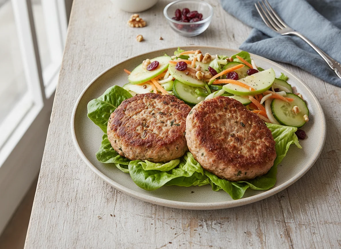 Hamburguesas de pavo con ensalada de manzana y arándanos photo