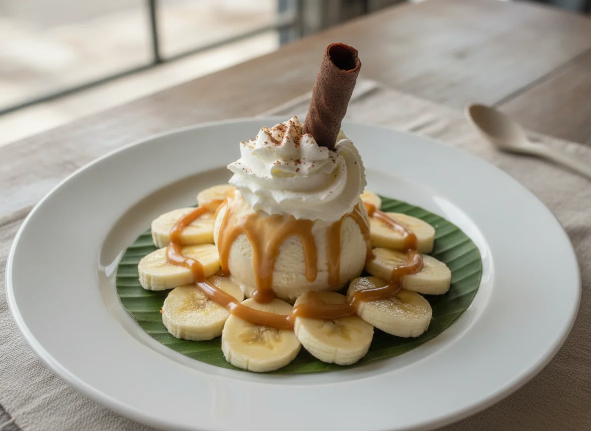 Helado con banano y chocolate photo