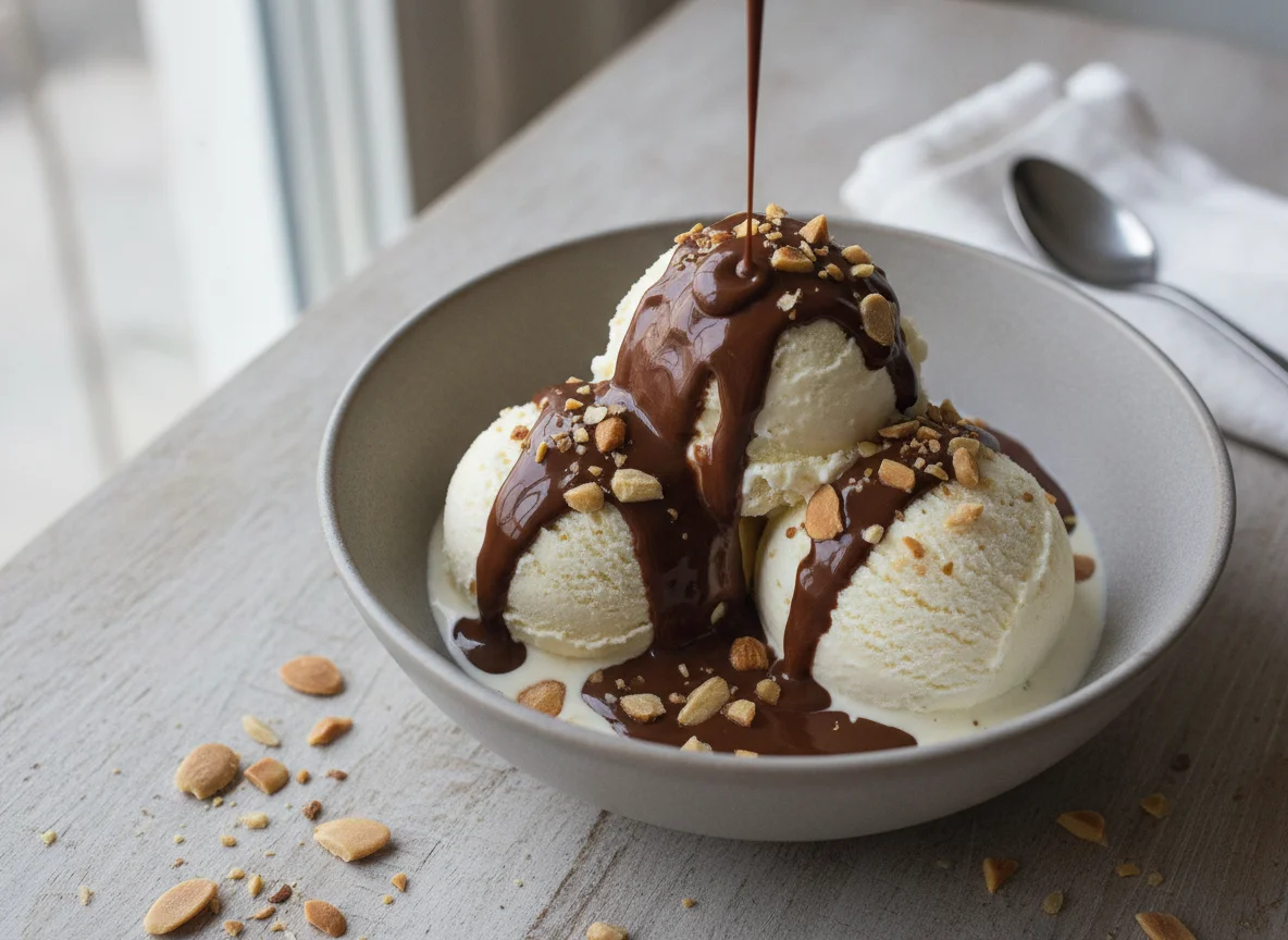 Helado de chocolate con almendras photo