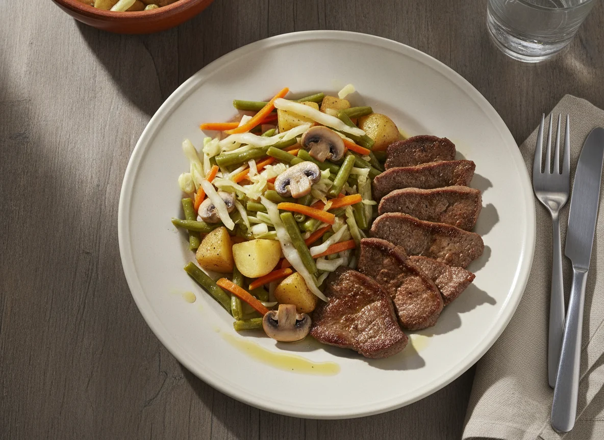 Hígado de res con vegetales photo