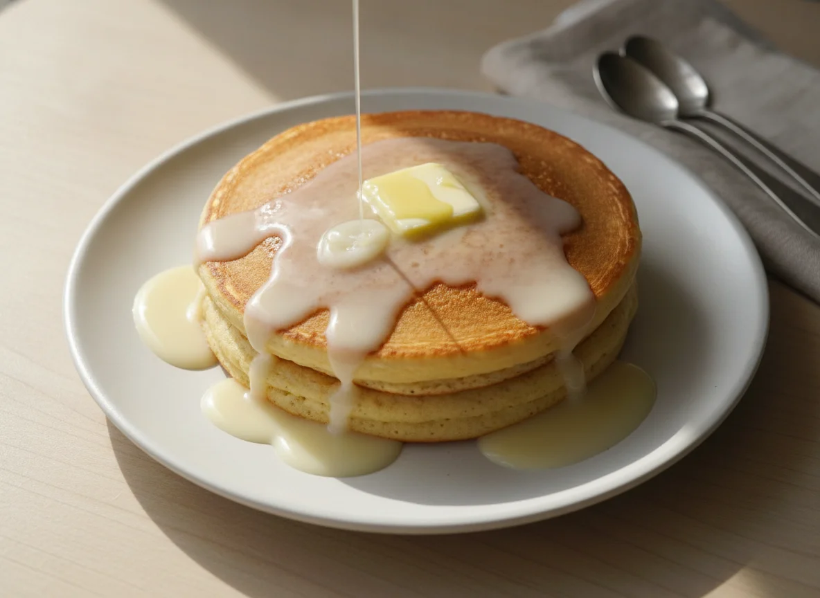 Hot cake con leche condensada photo