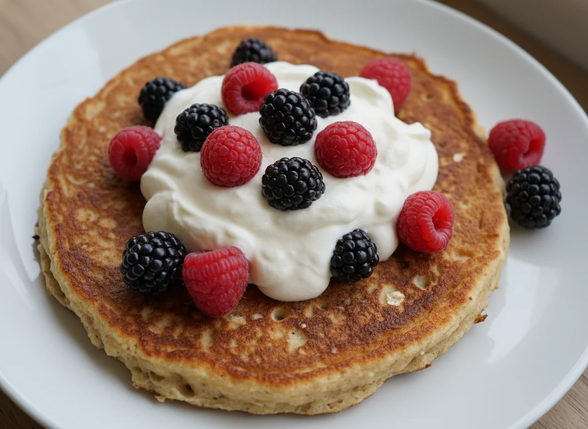 Hotcake con frutos rojos y crema photo