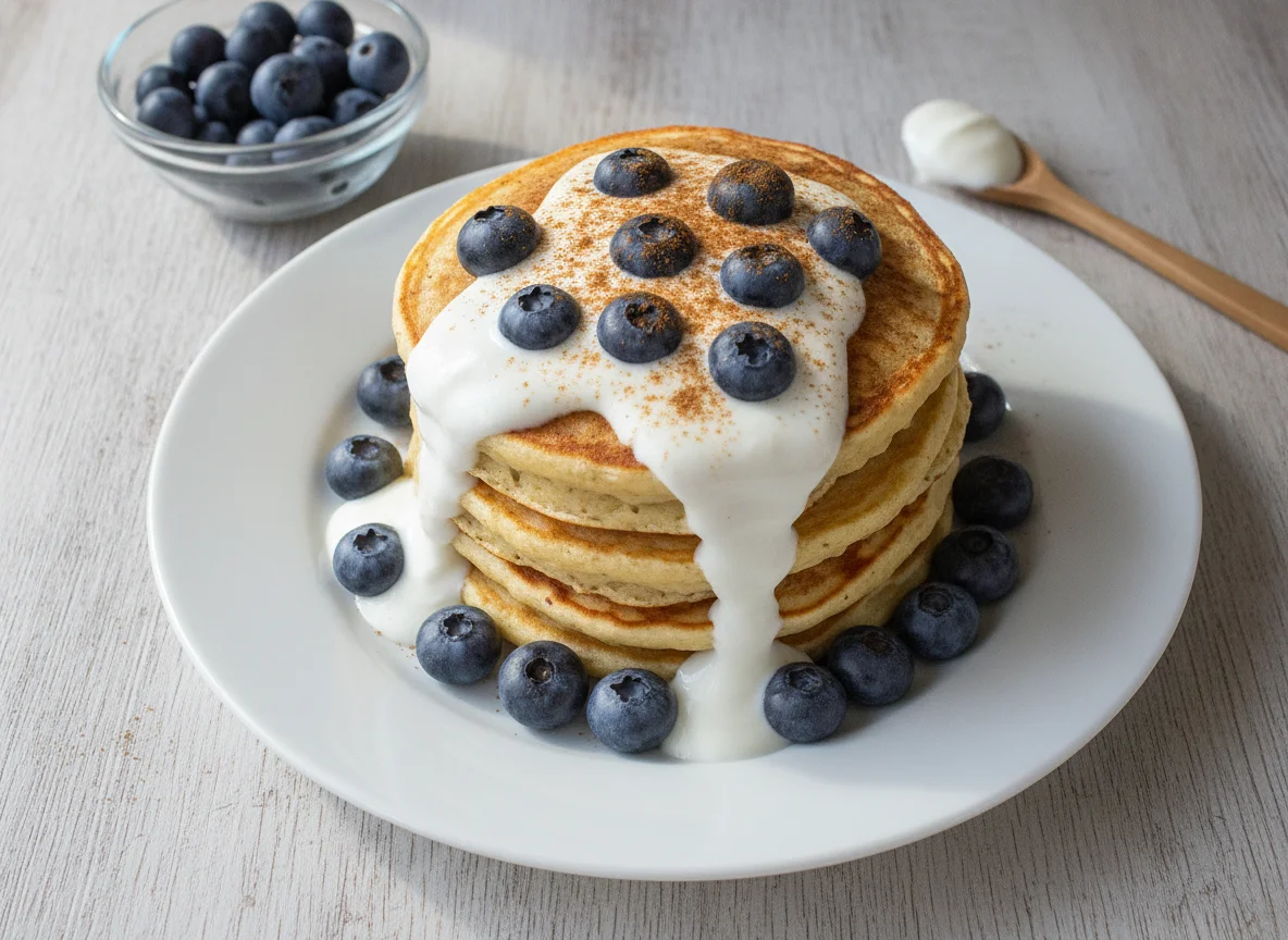 Hotcakes con arándanos y yogur photo