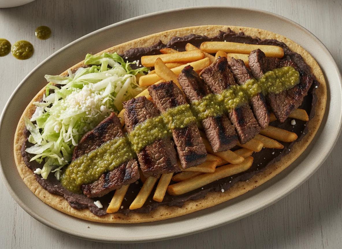 Huarache con carne y papas fritas photo