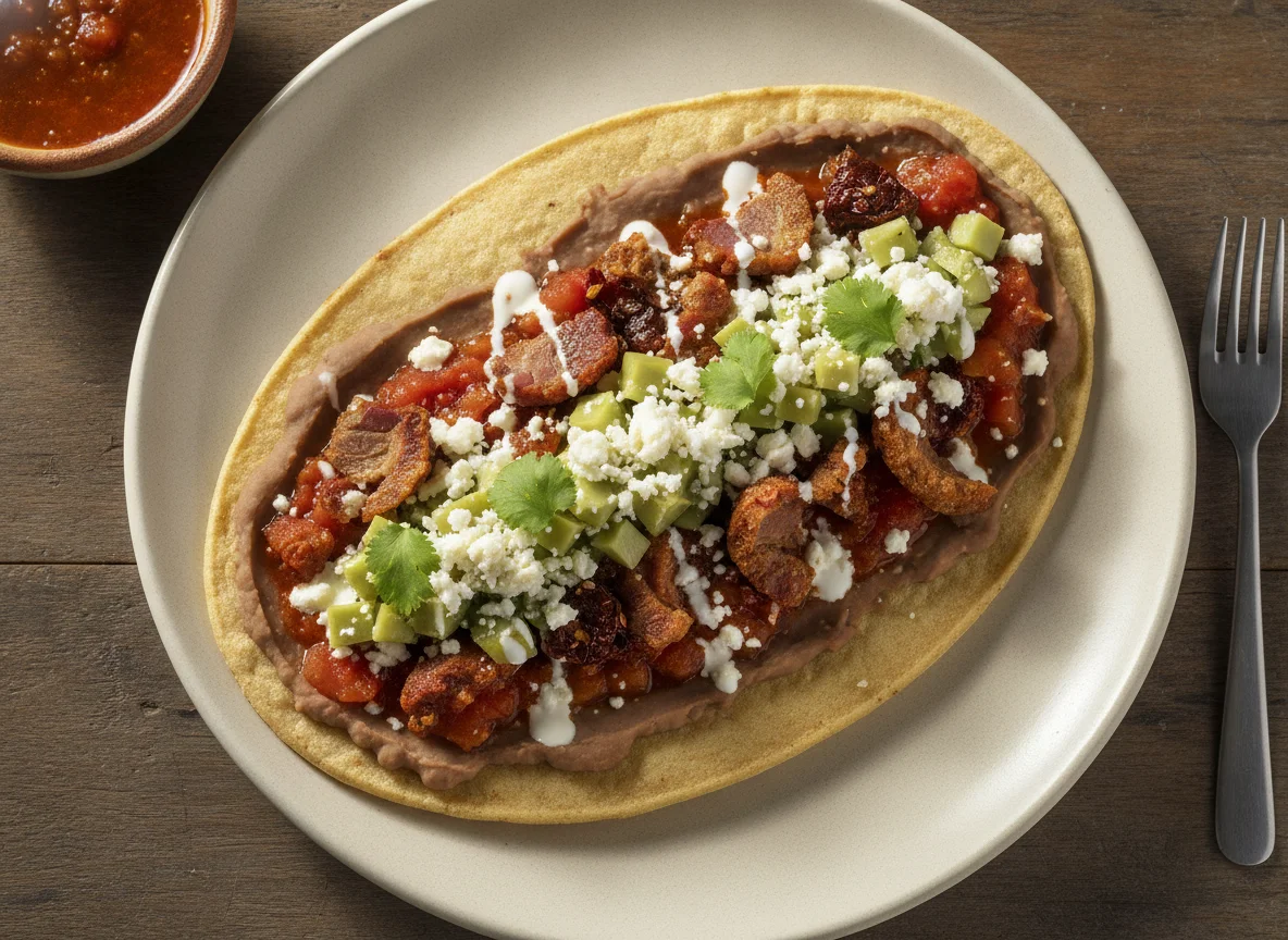 Huarache de Chicharrón en Salsa Roja photo
