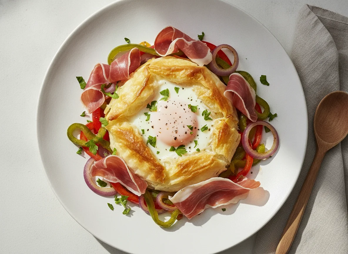 Huevo al horno con jamón y masa filo photo