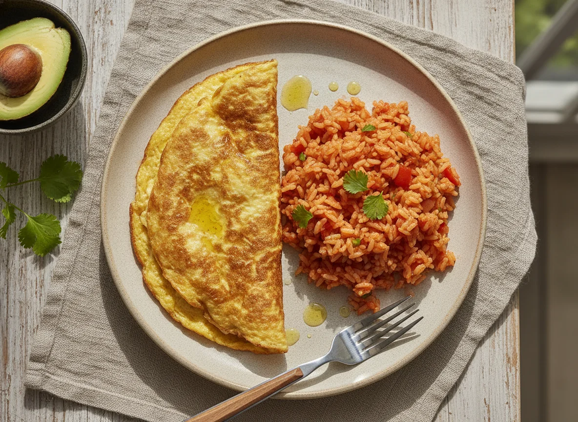 Huevo con arroz rojo photo