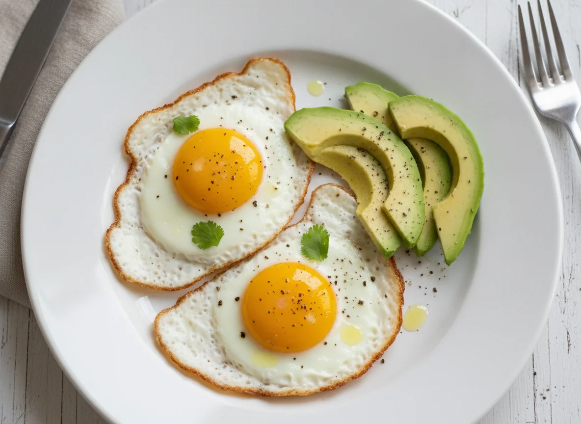 Huevo estrellado con aguacate photo
