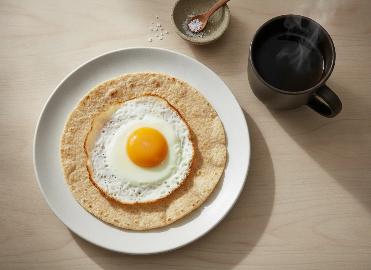 Huevo frito en tortilla integral con café photo