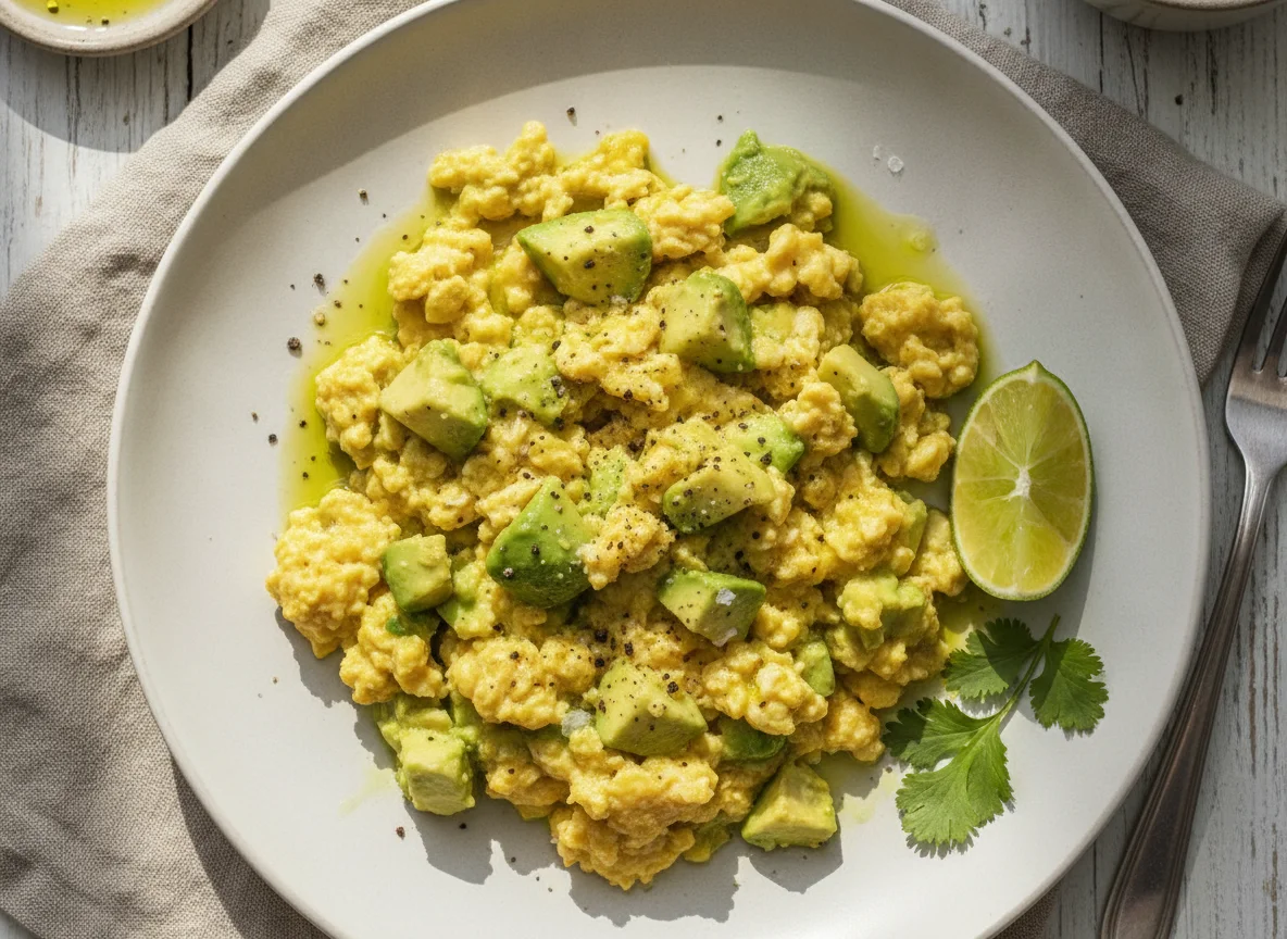 Huevo revuelto con aguacate photo