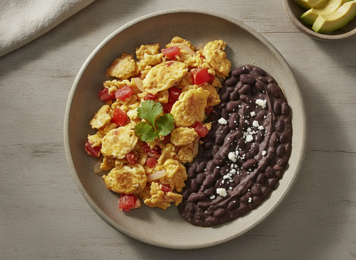 Huevos a la mexicana con frijoles photo