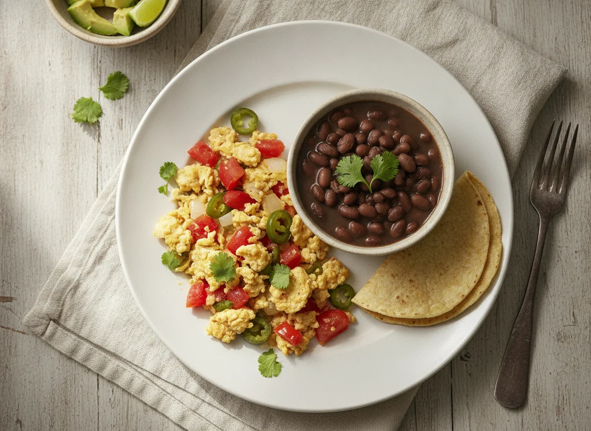 Huevos a la mexicana con frijoles de la olla photo