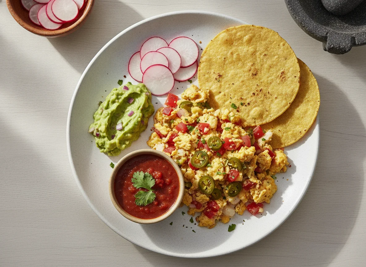 Huevos a la mexicana con guarnición photo